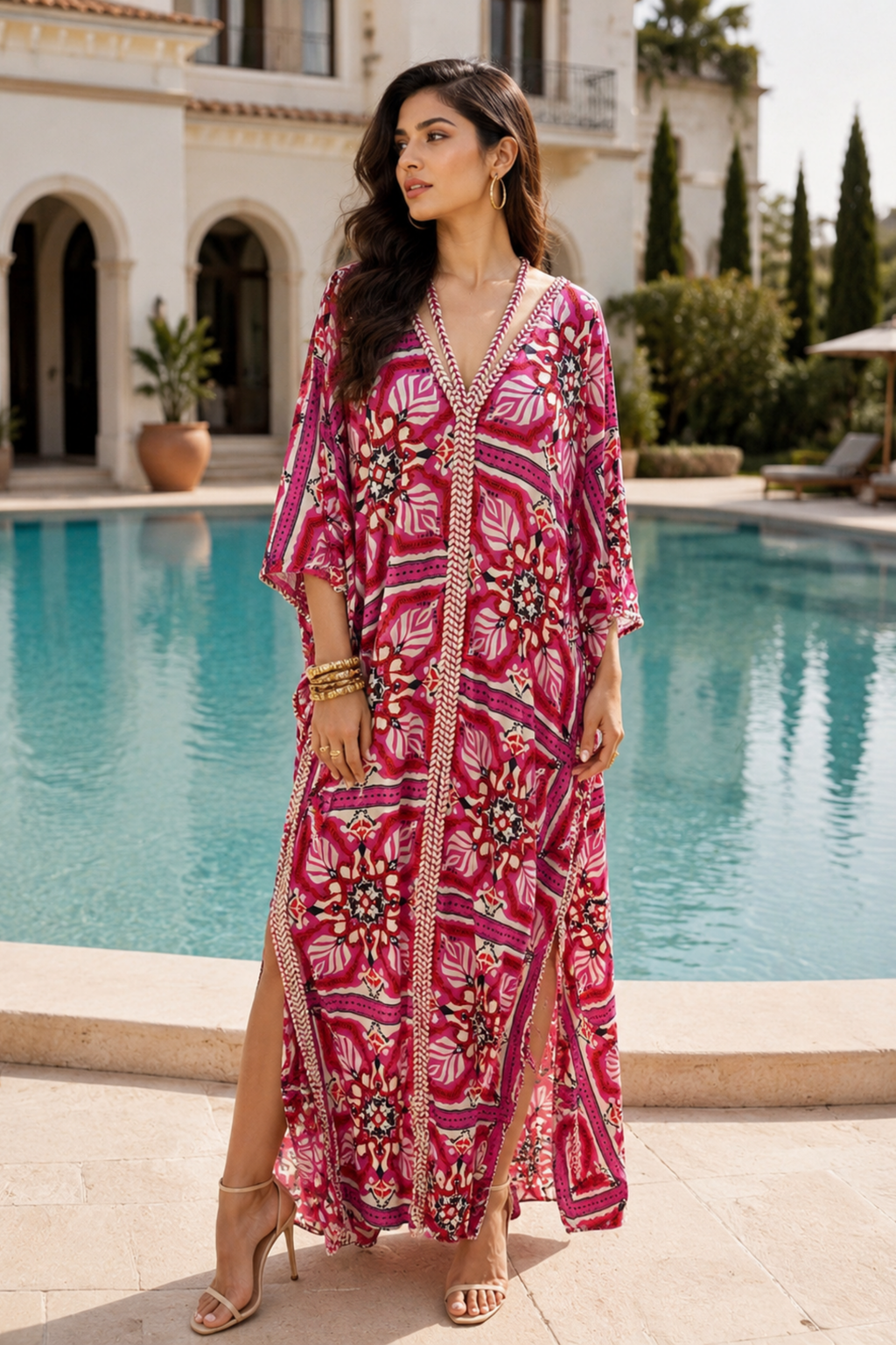 Tile Print Pink Kaftan