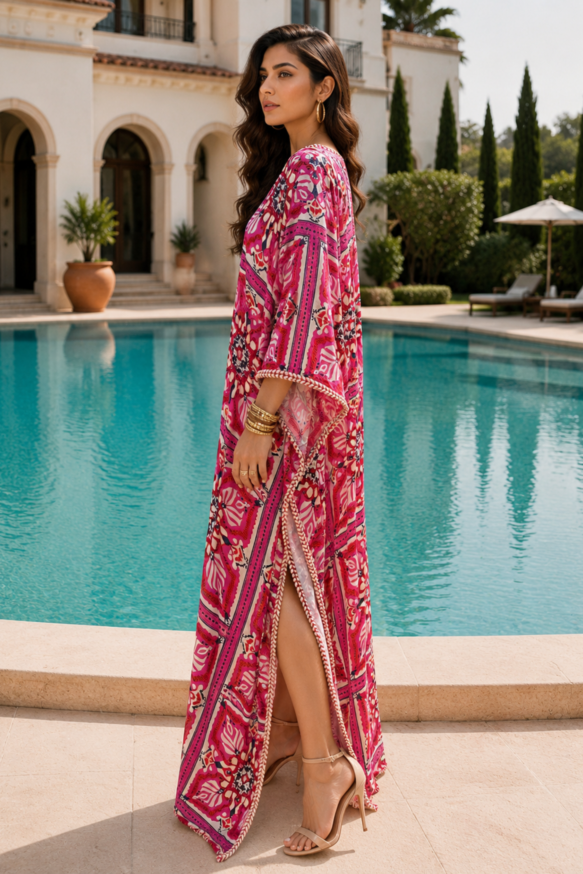Tile Print Pink Kaftan