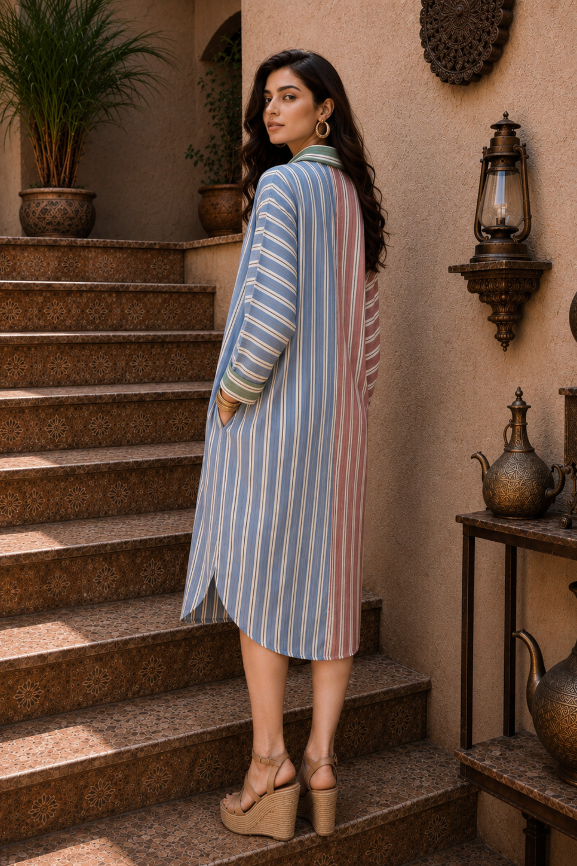 Multicoloured Stripe Colour Blocked Shirt Dress