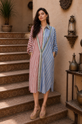 Multicoloured Stripe Colour Blocked Shirt Dress