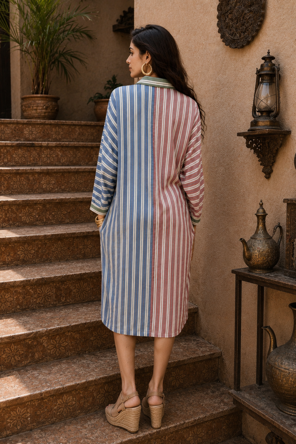 Multicoloured Stripe Colour Blocked Shirt Dress