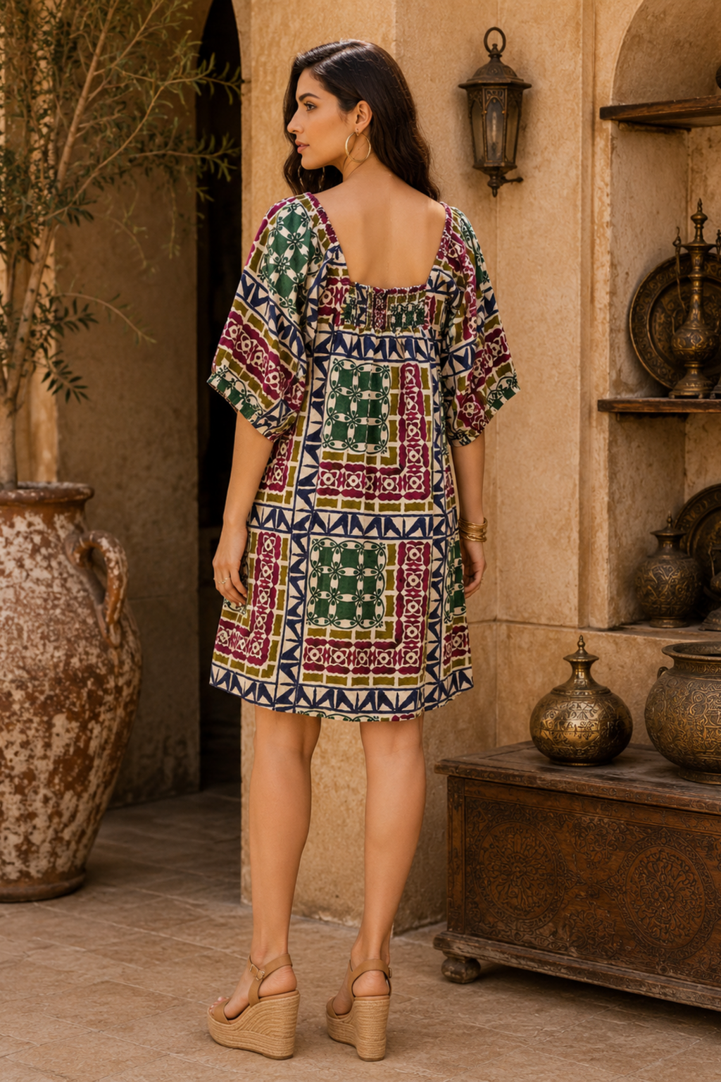 Tile Print Mini Dress