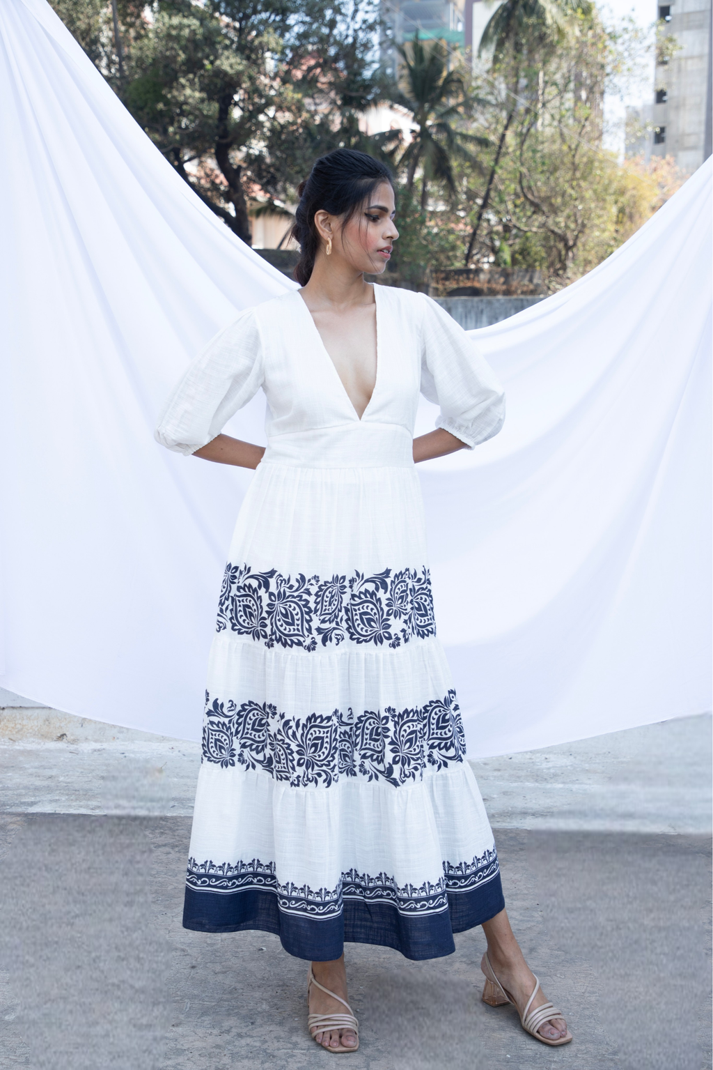 Tiered Dress with Plunge Neckline